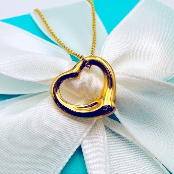 Tiffany & Co. 18K Yellow Gold 16 mm Open Heart Necklace 16” with PACKAGING - Picture 3 of 11